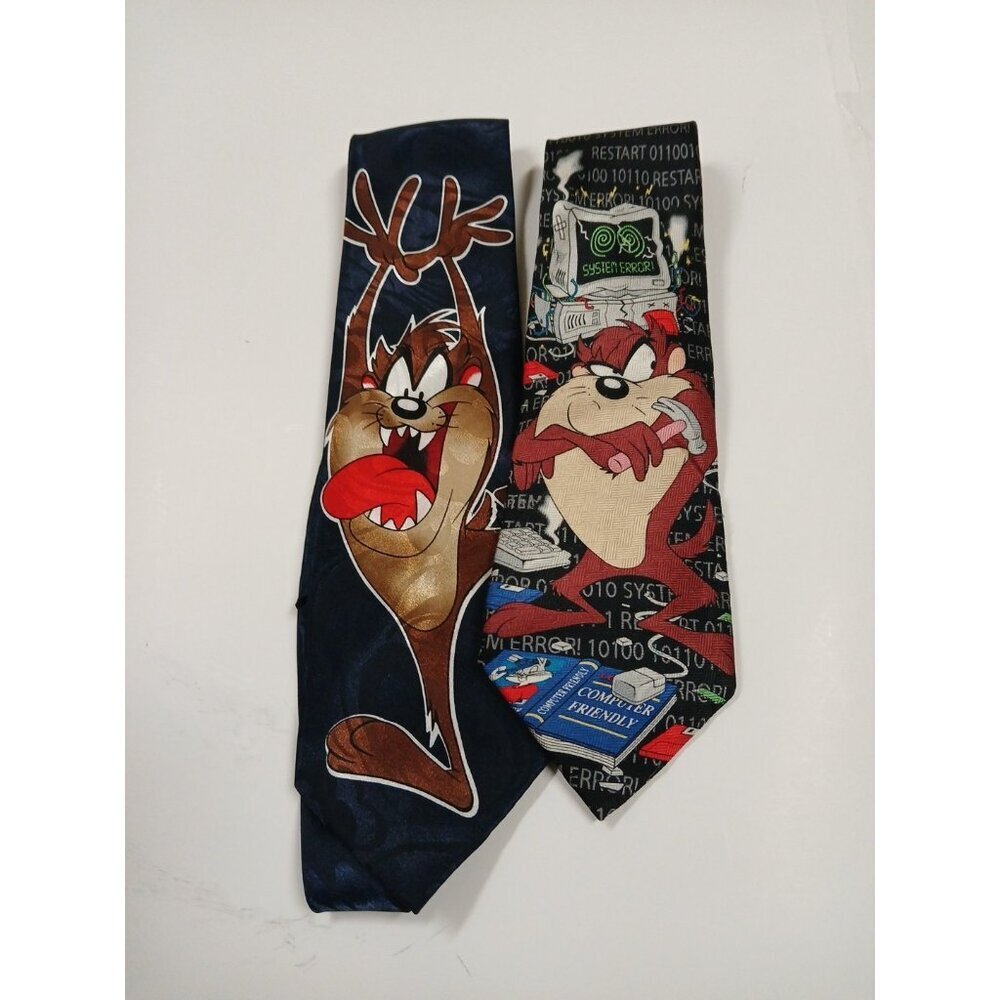 Men's Necktie Tie Looney Tunes Mania 1993 Taz Tasmanian Devil Computer Lot Of 2